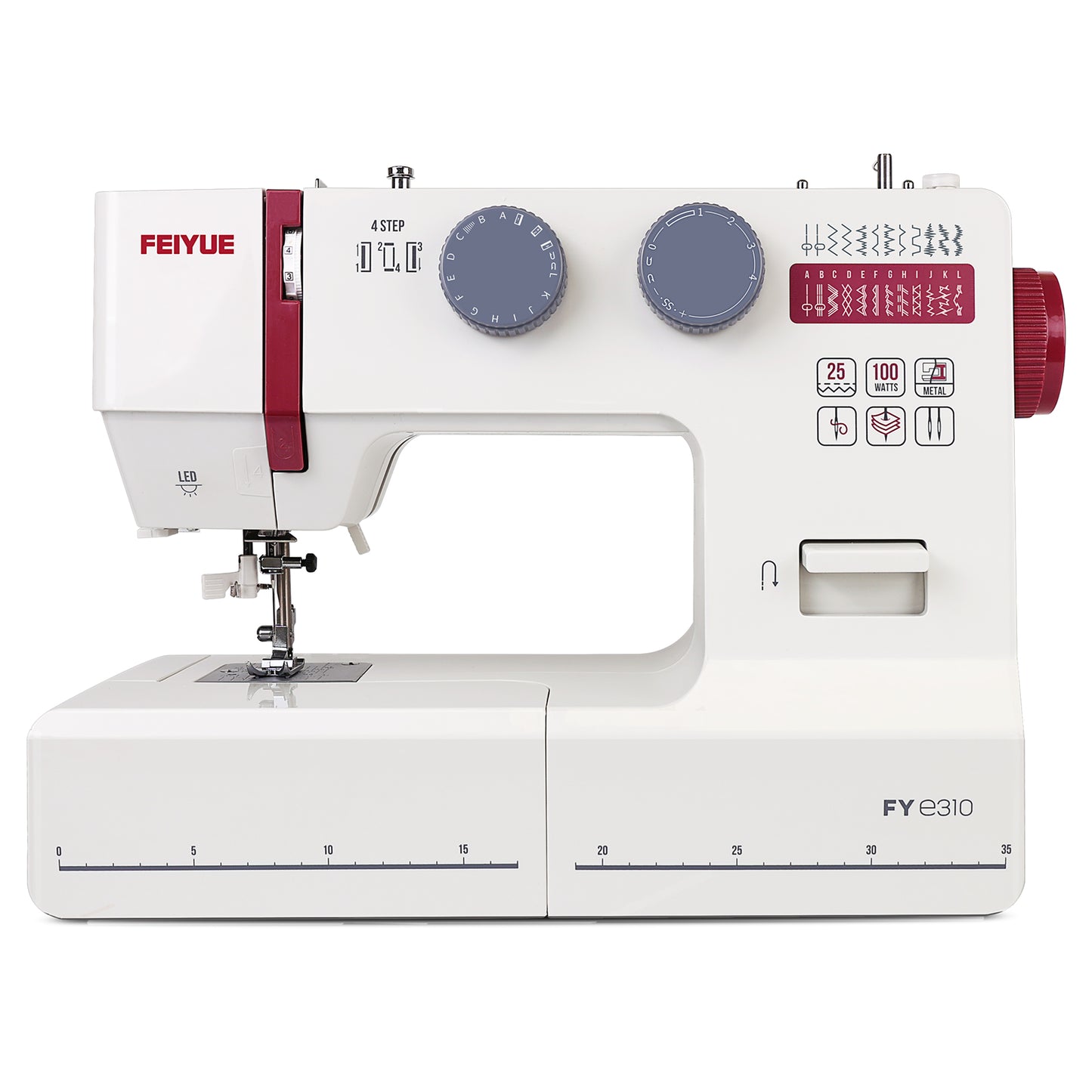FEIYUE FYe310 Full Size Sewing Machine with Foot Pedal (White, Red, Grey)