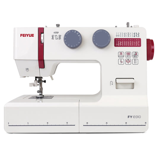 FEIYUE FYe310 Full Size Sewing Machine with Foot Pedal (White, Red, Grey)