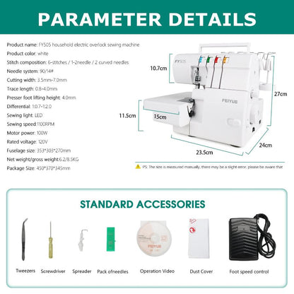 FEIYUE FY505 Serger Overlock Machine, 2/3/4 Thread Capability
